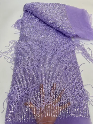Африканская кружевная ткань 2024, Высококачественная фиолетовая Роскошная вышитая бисером французская Тяжелая вышивка блестками, нигерийская сетчатая кружевная ткань для свадьбы