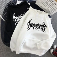 goth women men sweatshirts lightning letter graphic oversized hoodies unisex sweatshirt black vintage hip hop streetwear tops