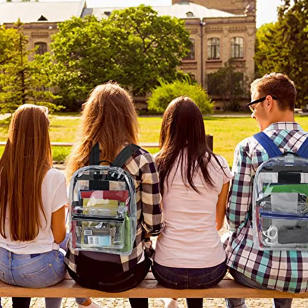 Black Clear Backpack With Reinforced Straps & Front Accessory Pocket - Perfect for School, Security, & Sporting Events by