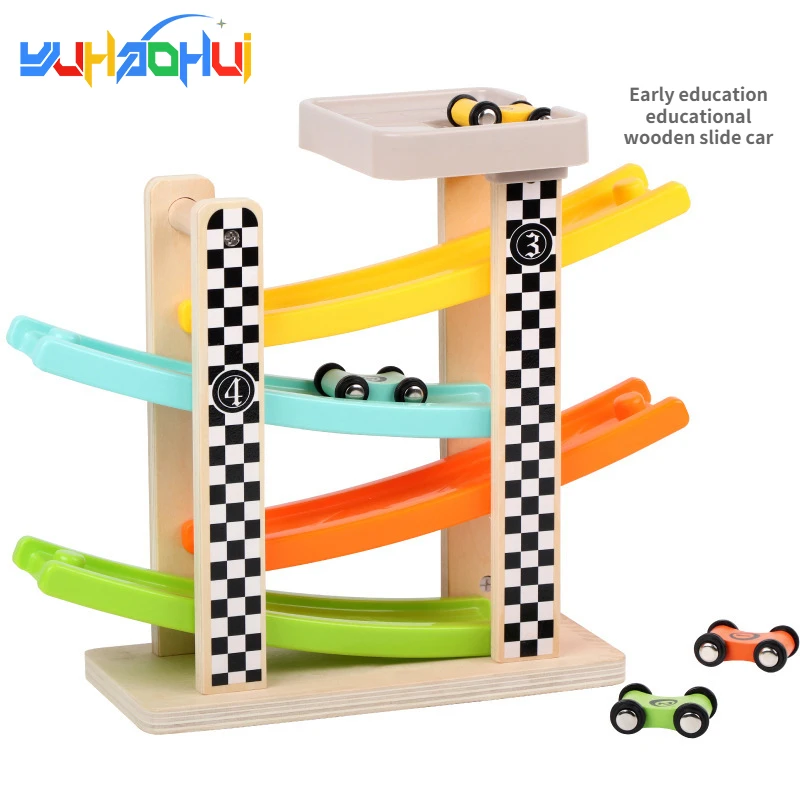 

4-6 Layers of Children's Car Toys Plastic Inertia Roller Coaster Racing Slide Car Toys Early Education Toys Wooden Slide Car