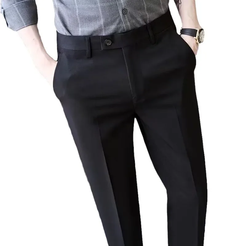 Повседневные мужские брюки из ледяного шелка эластичные облегающие деловые