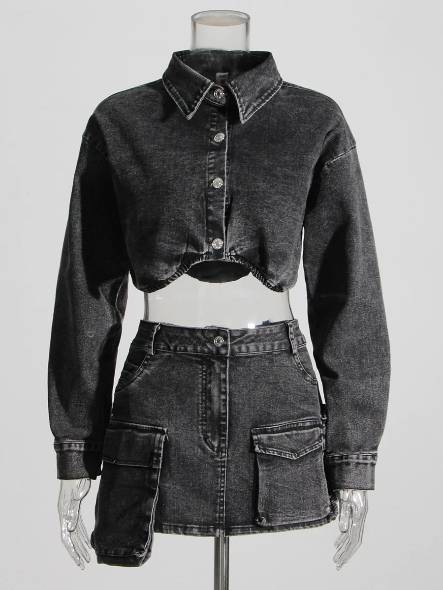 

HIGH STREET Newest Star Style 2023 Runway Designer 2 Pieces Suit Sets Women's Denim Jacket High Waisted Irregular Skirt Suit