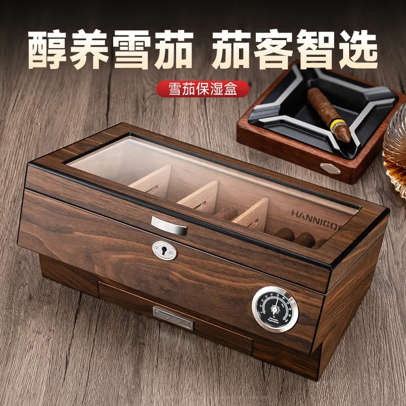 

Cedar Wood Cigar Humidor Can See Through Large Capacity Mechanical Hygrometer Humidor Cigarette Case