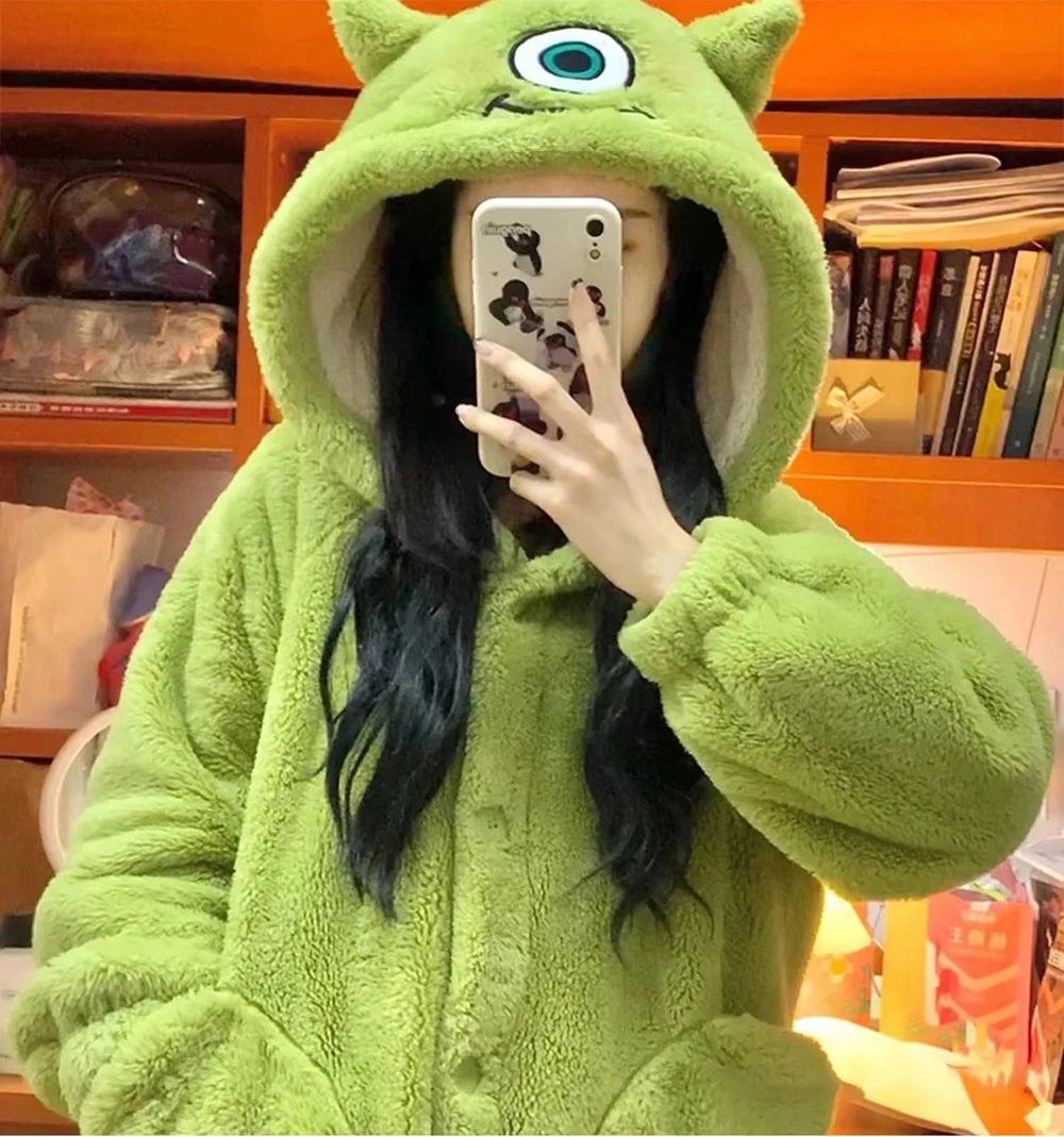 Nightgown For Womens Monster Animal Pajamas Winter Flannel Pyjamas Cartoon Long Sleeve Coral Fleece Warm Sleepwear Long Wear