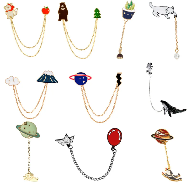 

Japanese Cartoon Badge Tassel Brooch Whale Kitten Cactus Balloon Small Planet Suit Jacket Pin Collar Clothing Accessories Brooch