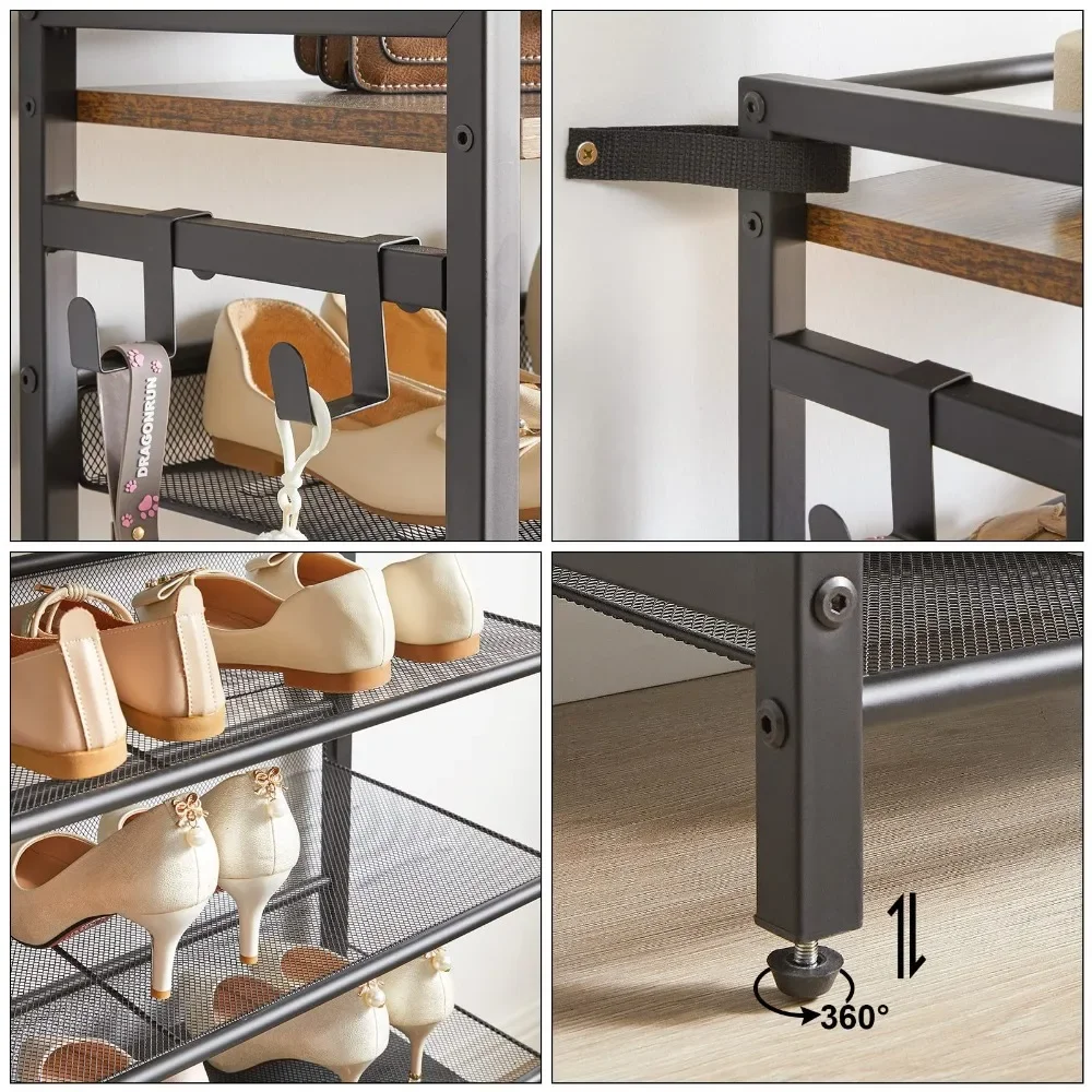 Новая 8-уровневая стойка для обуви полка с плоским и наклонным дизайном 4 крючками