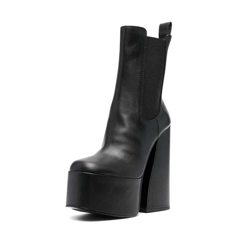 

Autumn And Winter New Black Women's Ankle Boots Thick Platform Super High Heels Female Shoes Fashion Versatile Ladies Booties