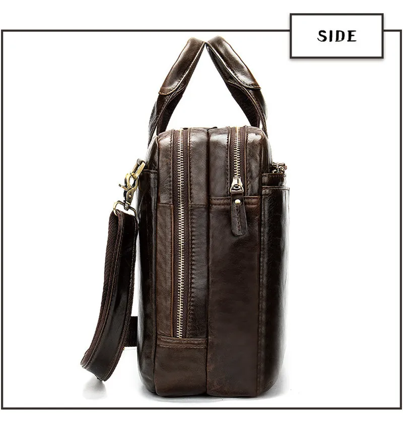 Vintage genuine leather men's large capacity briefcase work laptop handbag casual travel luxury real cowhide messenger bag