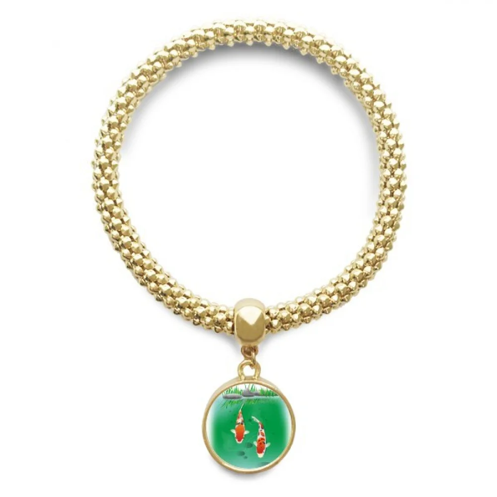 

Couple Tradition Chinese Fish Golden Bracelet Round Pendant Jewelry Chain