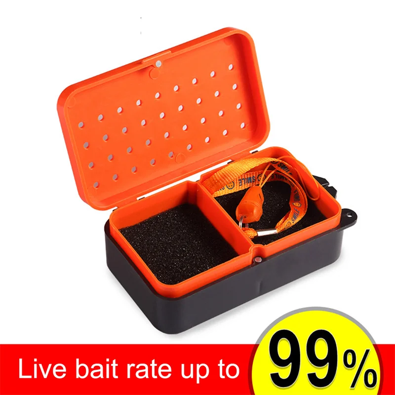 

1Pcs Multifunctional 2 Compartments Live Bait Box Red Worm Lure Plastic Boxs