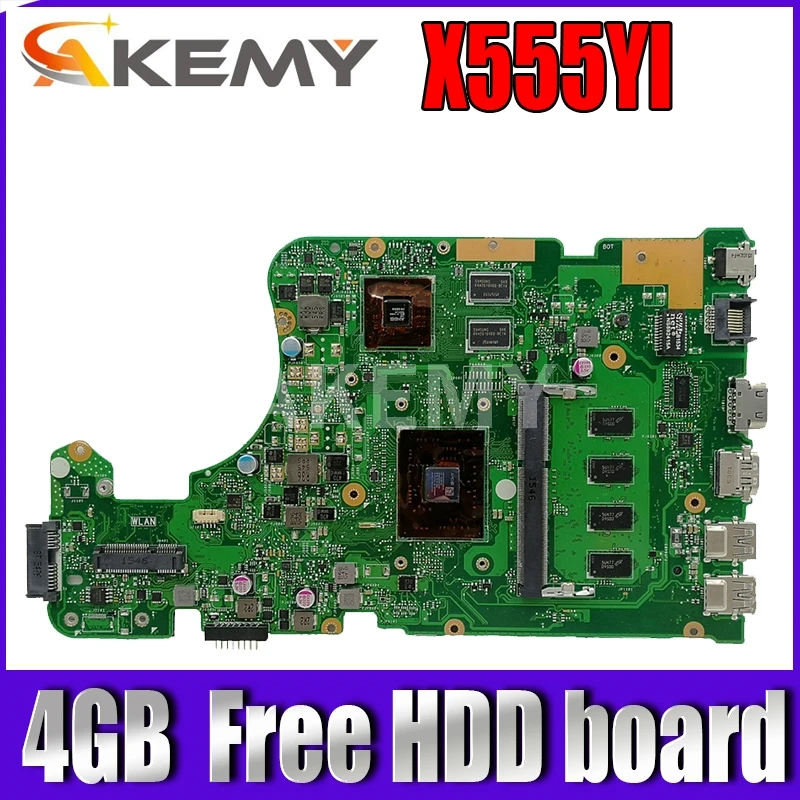 

Материнская плата Akemy X555DG для Asus X555DG A555DG X555YI, материнская плата для ноутбука 4 Гб, протестированная работа, 100% Бесплатная плата HDD