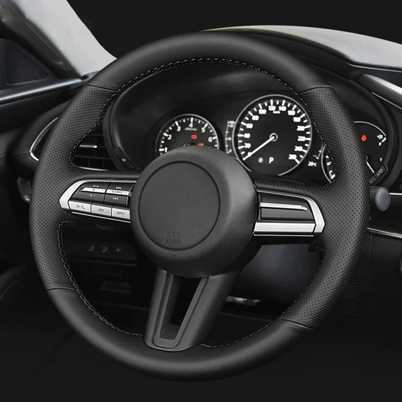 

Женская Черная оплетка из натуральной кожи для Mazda 3 Axela 2020 Mazda 6 Atenza 2020 чехол рулевого колеса автомобиля CX5 2020 CX-5 2020
