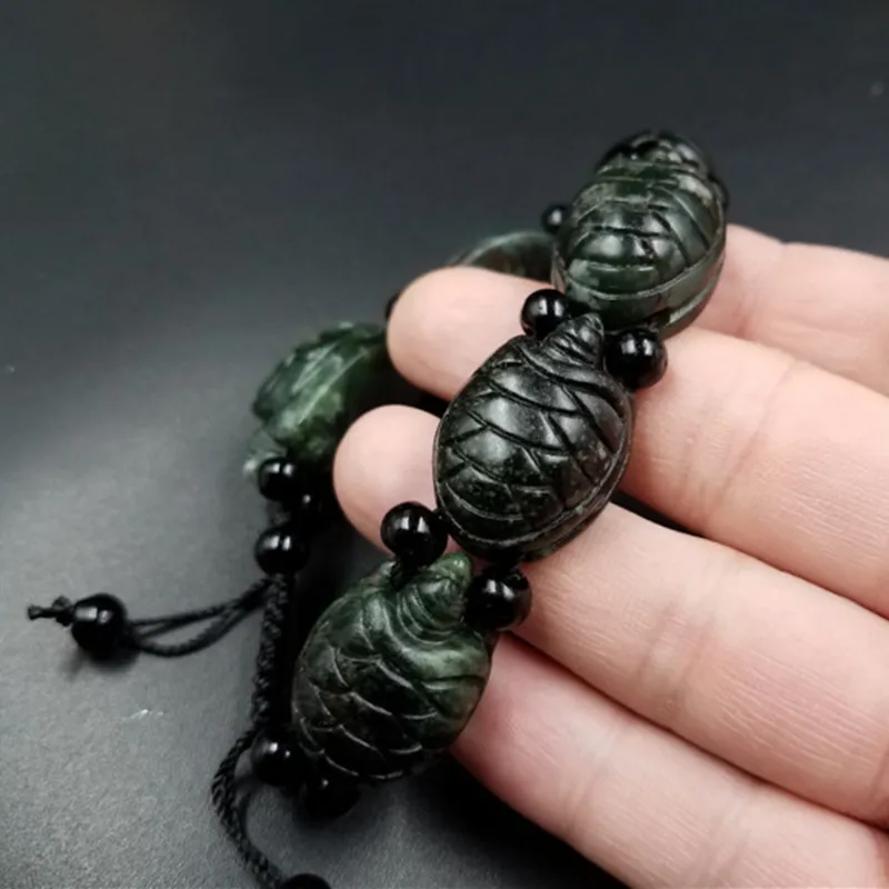 

Эластичный браслет из Натуральной Черной Нефритовой черепахи, очаровательные украшения, модные аксессуары, ручная работа, мужской и женски...