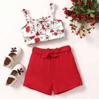 baby girl summer clothes sets flower print strap topsshort pants 2 pcs set cotton breathable beach toddler girls clothing 0 18m