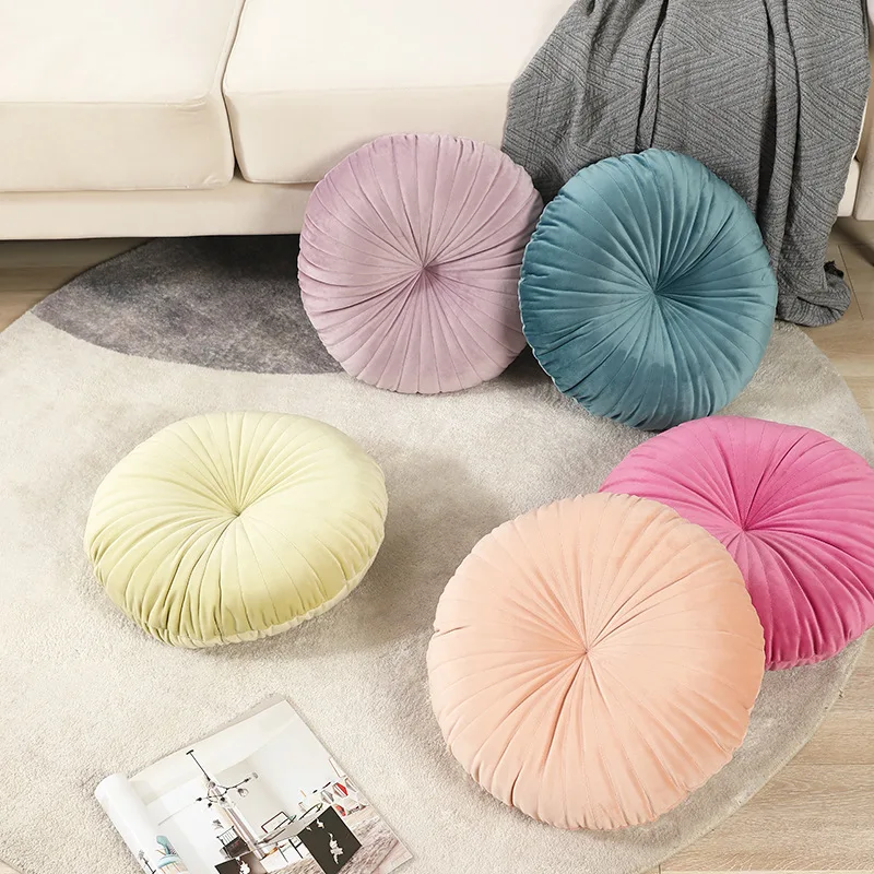 

40cm Round Pouf Ins Pumpkin Cushion Velvet Bay Window Tatami Cushion Floor Cushions Soft Seat Pillow PadHome Sofa Throw Pillow