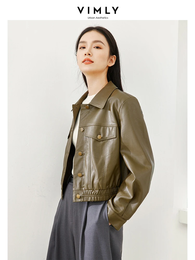 Женская кожаная куртка Vimly с лацканами