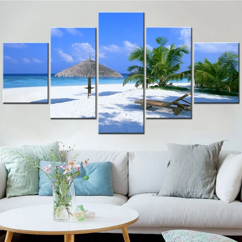 Картина на холсте с изображением HD, 5 шт., Настенная картина с изображением пляжа и белого песка для гостиной, спальни, украшение для салона, рамка для домашнего декора