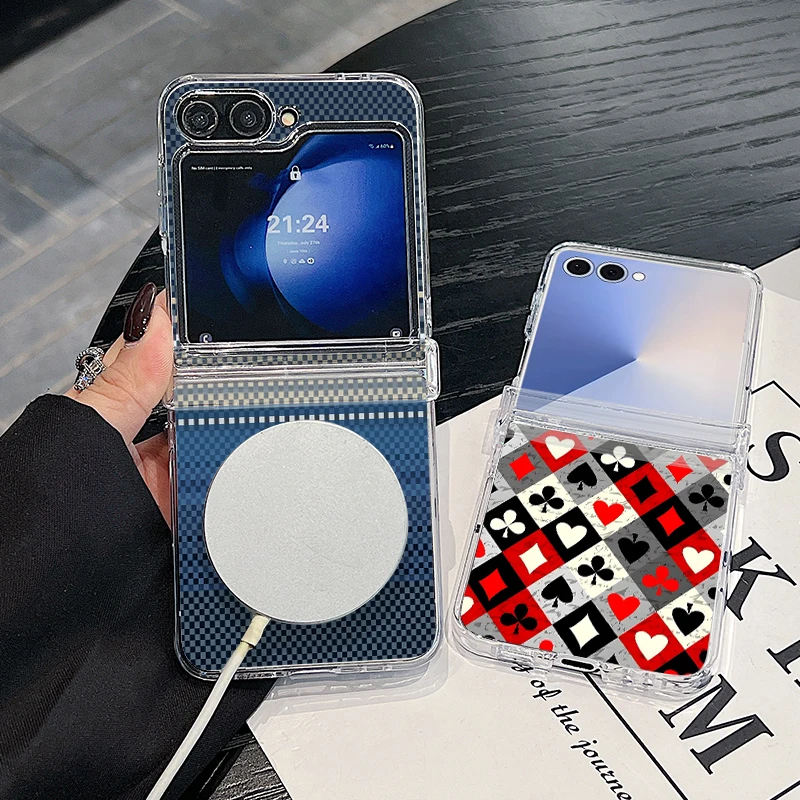 Фото Чехол для телефона с магнитной текстурой и узором для Samsung Galaxy Z Flip 7 FE 7 6 5 4 Flip7 Flip6 Flip5, жесткая задняя крышка с поддержкой Magsafe №2