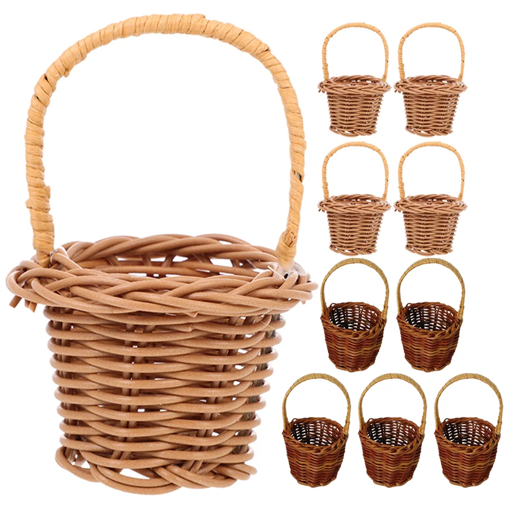 

10 Pcs Shopping Basket Miniature Woven Storage Wedding Decorations Adorn Toy Small