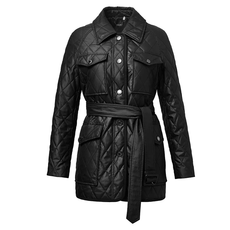 JAZZEVAR Winter 2022 New Casual Waist Reduction Lattice Slimming Coat Classic Long Fashion Thick Cotton Jacket