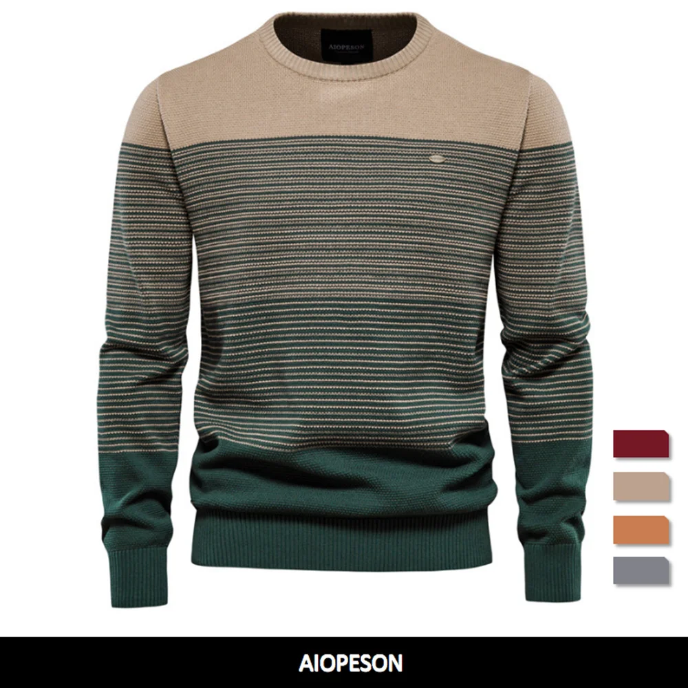 

AIOPESON Brand Cotton Sweater Men Fashion Casual O-Neck Spliced Pullovers Knitted Sweater Male New Winter Warm Mens Sweaters