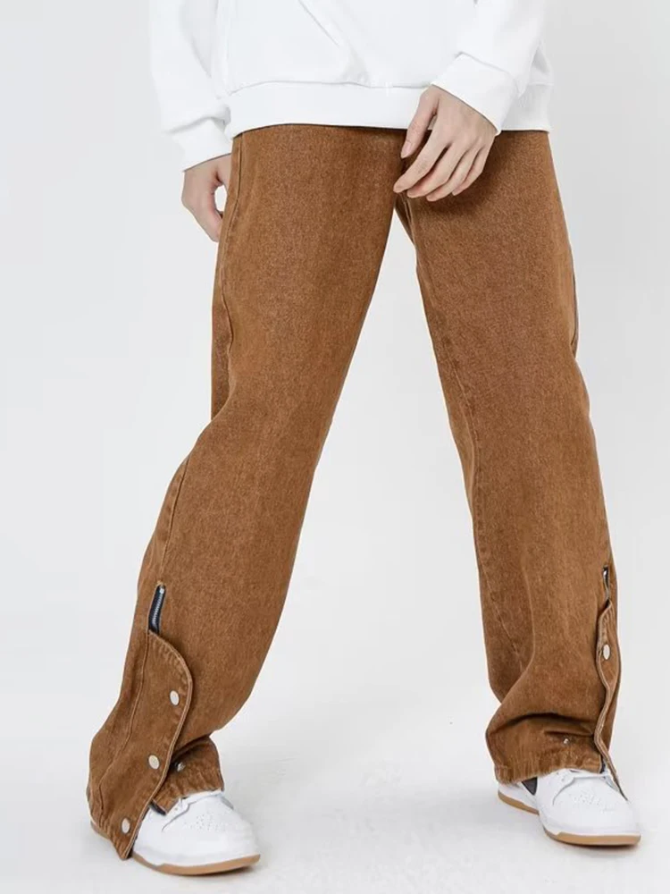 Four Seasons Men Jeans Graffiti Flared Pants High Street Fashion Brand Loose Stitching Casual Wide Leg Overalls Streetwear JEANS