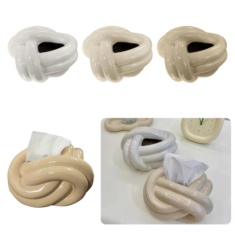 

Ceramic Fun Knot Tissue Box Cover European Modern Face Tissue Holder Desktop Decorative Napkin Cases Home Decorations