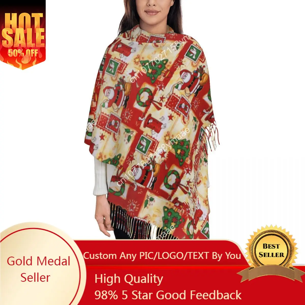 

New Year Snowman Santa Scarf for Womens Warm Winter Cashmere Shawl Wrap Red Merry Christmas Long Shawl Scarf for Daily Wear