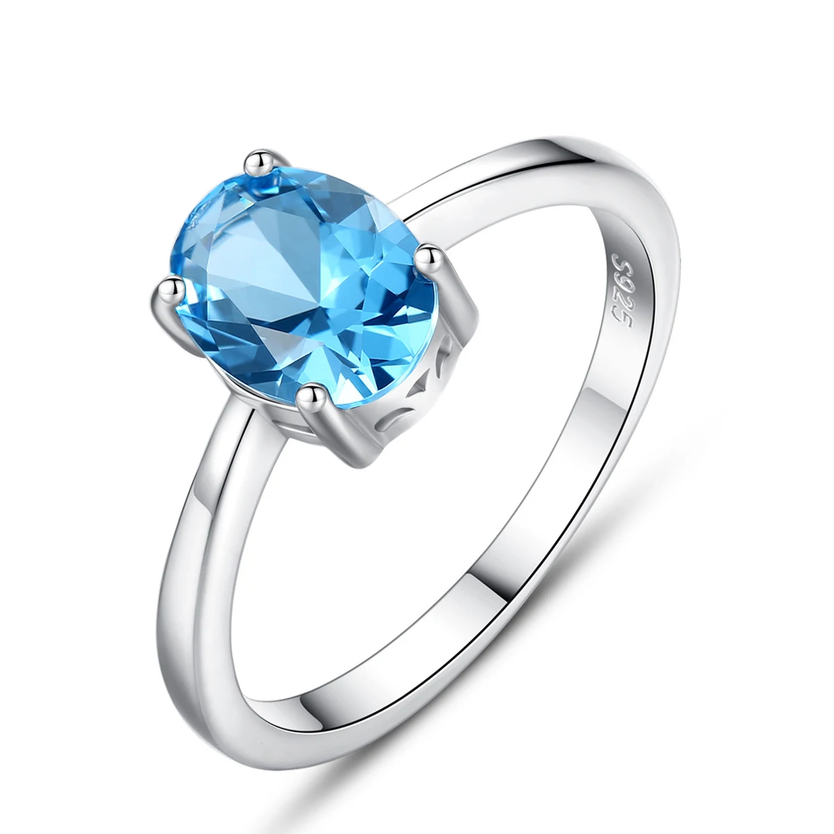 

Luxury Blue Topaz Pigeon Egg Rings Women's Solid 925 Sterling Silver Oval Finger Ring Ladies Korean Fashion Simple Fine Jewelry