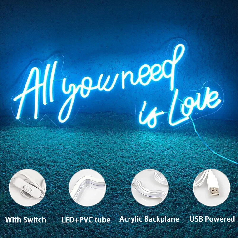 All You Need is Love Neon LED Sign Custom Wedding Party for Decoration Wall Neon Art Decor Lights for Bedroom Party Decor