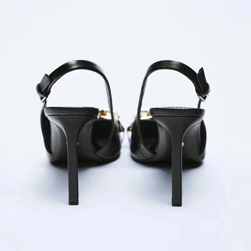 Сандалии женские на шпильке роскошные дизайнерские туфли с металлической