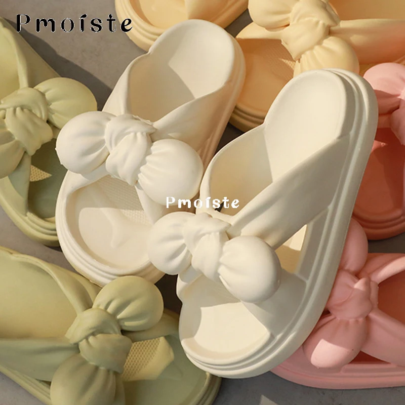 Women's Bowknot Slippers Platform Cute Soft Summer Shoes Comfortable Bathroom Designer Slides Indoor 2023 EVA Slipper Non-slip