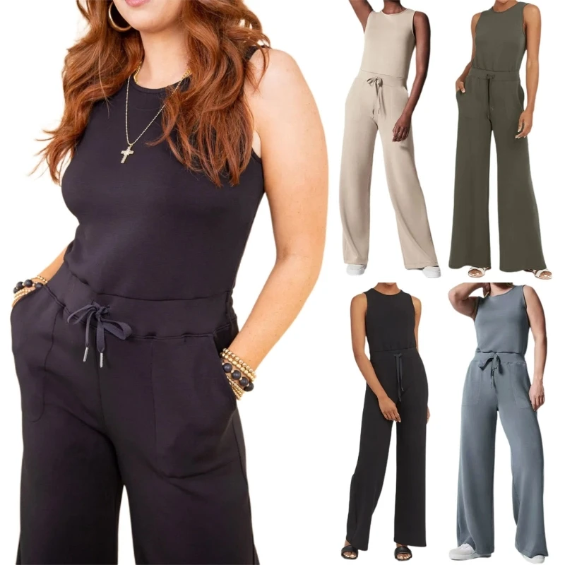 

Women Casual Jumpsuits with Pockets Ladies Loose Wide Leg Pant Romper for Summer 10CE