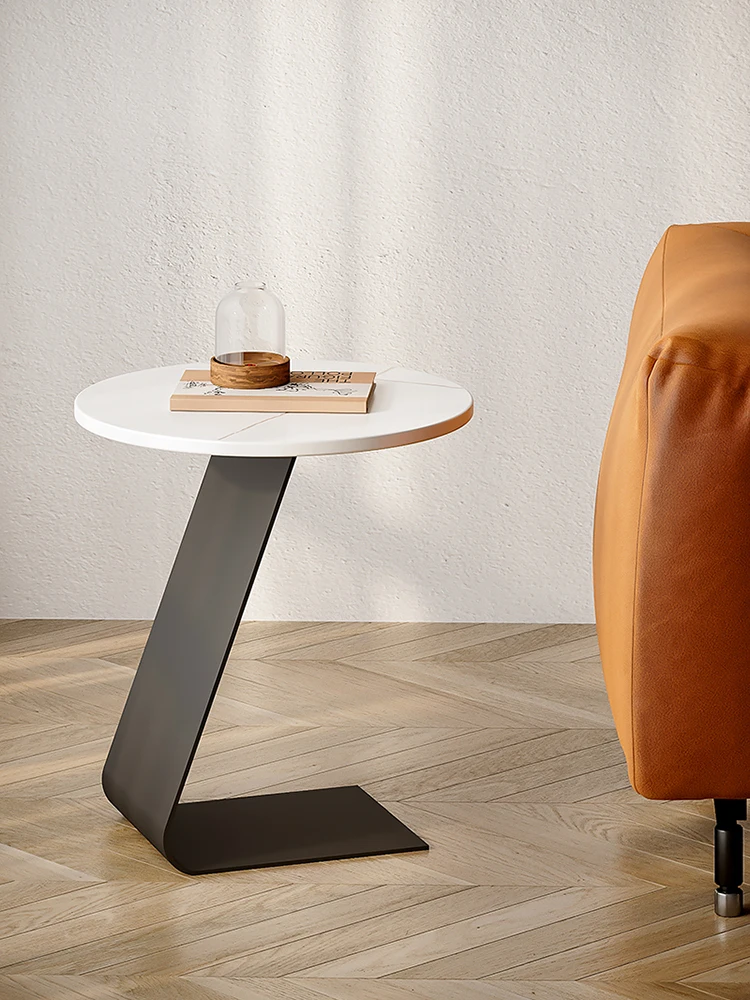 

Living room sofa small side table light luxury modern simple rock plate iron balcony tea table small round table bedside creativ