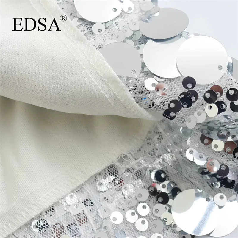 Мини-юбка EDSA женская с блестками модная винтажная шикарная Серебристая юбка на