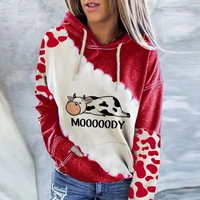 cute cow letter print sweatshirt female harajuku loose hooded pullover women long sleeve round neck casual tops hoodies clothes