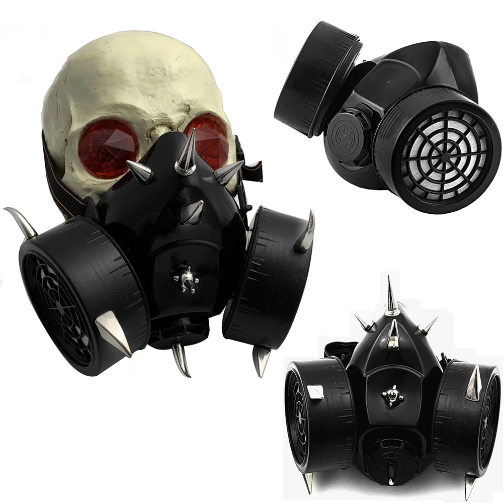 Fashion Steampunk Silica Gel Gas Mask Cyberpunk Gothic Punk Elasticity Rivets Spikes Unisex Masks Halloween Party Accessories
