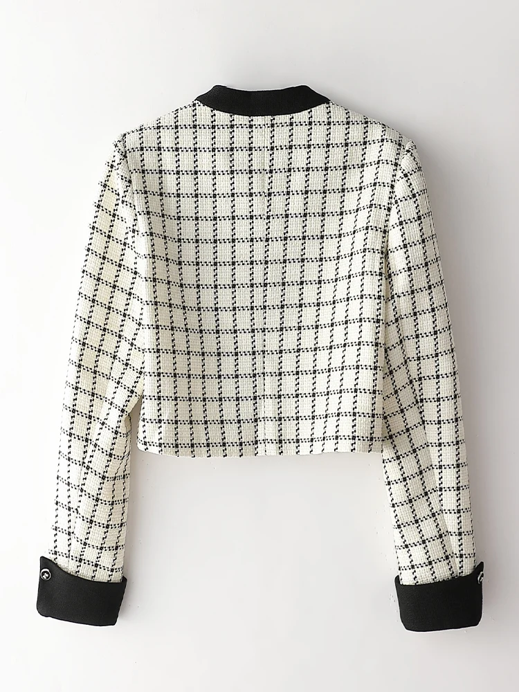 [Same Sle with Mall] Smen Shimeng Ретро клетчатое элегантное изящное короткое пальто с круглым
