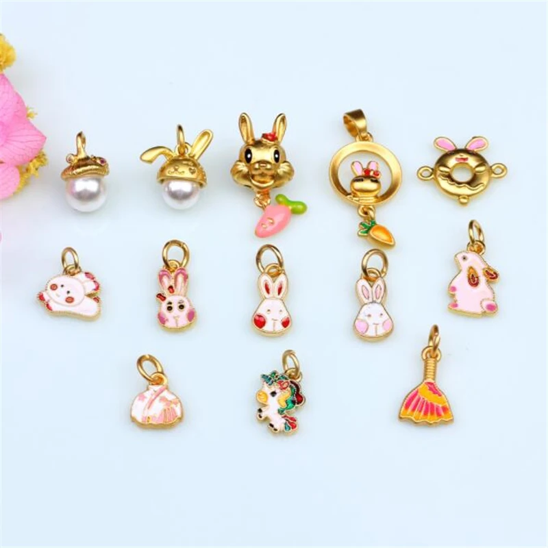 

2pcs/lot new creative gold color plated drip animal rabbit charms for diy bracelet necklace pendant jewelry making accessories