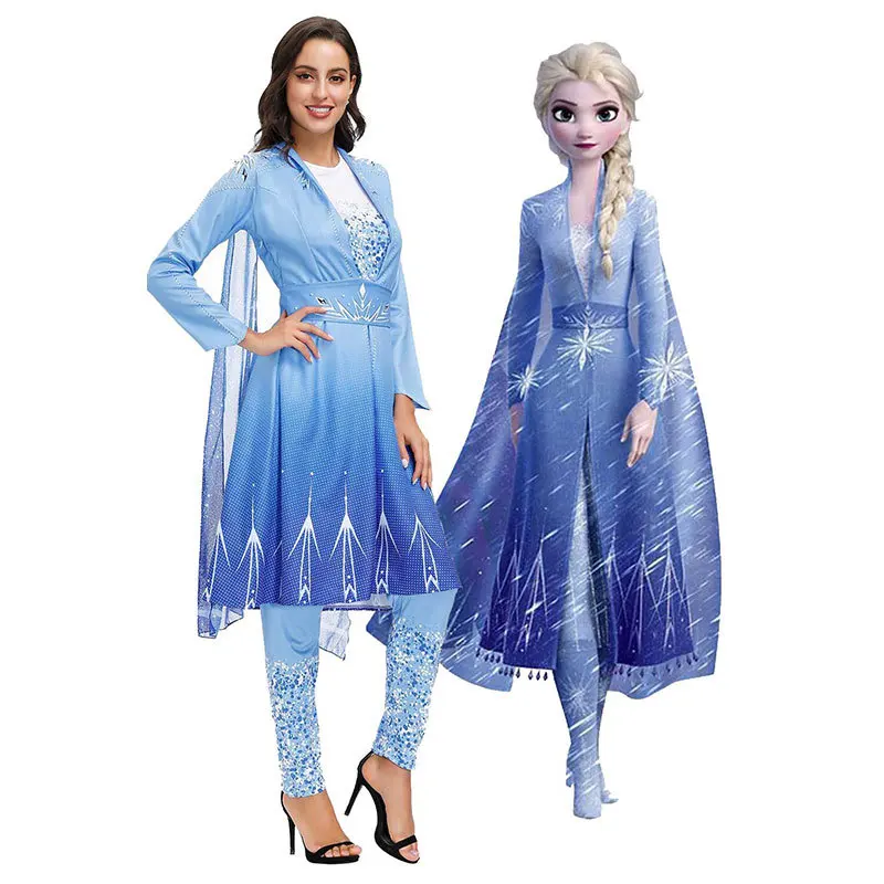 Disney Frozen Elsa Cosplay Costume Dress Coat Trousers Pants Belt Set Halloween Props