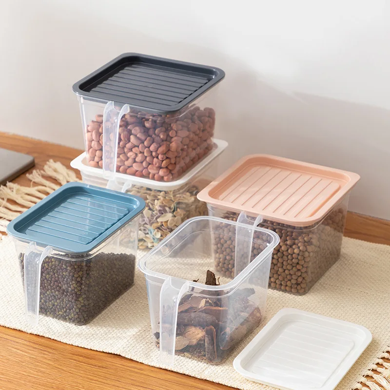 

Food Storage Box Transparent Kitchen Refrigerator Storage Boxes with Lid Handle Grains Beans Storage Containers Food Organizer