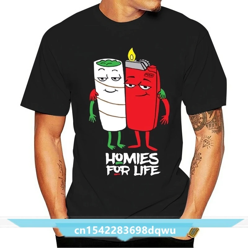 High Quality Menstreet style men Homies For Life T Shirt Color Black funny weed humor pot graphic teegraphic tee