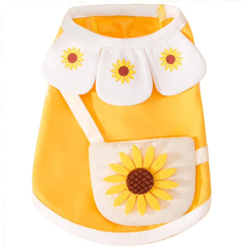

Small Dog Vest Sunflower Cat Two legged T-shirt Spring Summer Petal Collar Satchel Two Legged Clothes Pet Cotton Breathable Sof