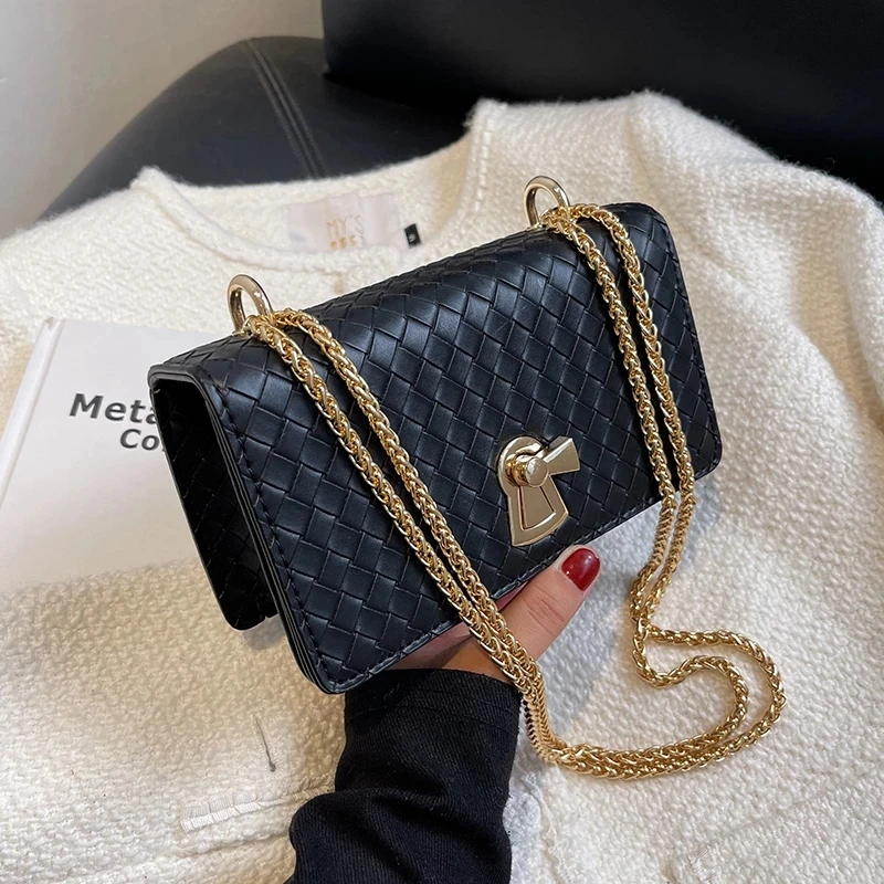 

Designer Weave Crossbody Messenger Shoulder Bags for Women 2021 Mini Winter Female Branded Trend Chain Purses Handbags