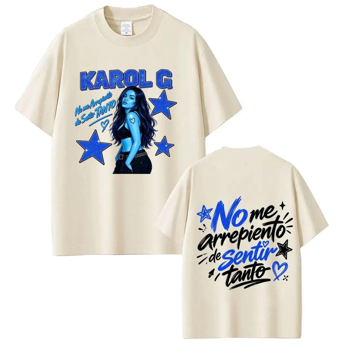 Фото Футболка с принтом Karol G Album No Me Arrepiento De Sentir Tanto 2026 для мужчин и женщин, эстетичная, модная, свободная, повседневная, из хлопка. №3