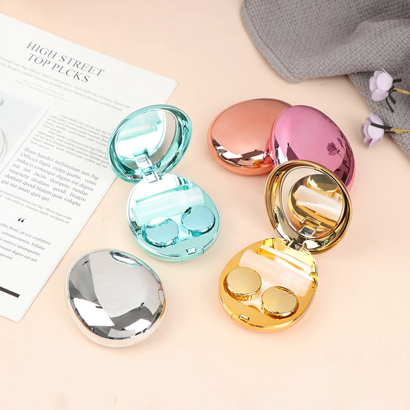 

1Pcs Solid Color Contact Lens Care Companion Case With Mirror Cute Portable Eyewear Box Cosmetic Contact Lenses Storage Case