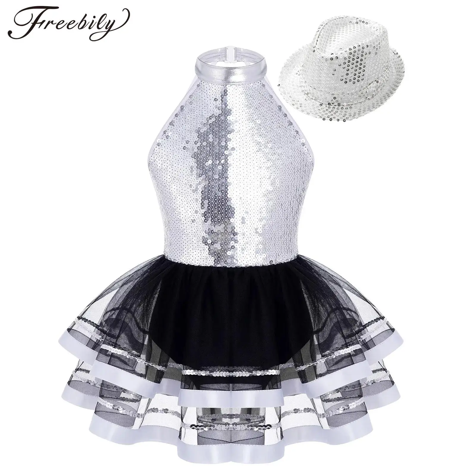 Детский костюм для джазовых танцев девочек платье-пачка без рукавов с лямкой на