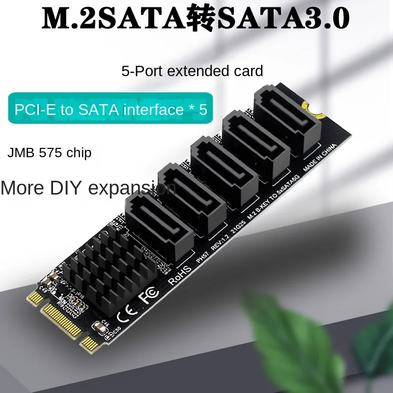 

M.2 NGFF B-Key SATA To 5-Port SATA3 6Gbps Hard Disk Expansion Adapter Extended Card SATA 3.0 JM575 Master Control Add On Cards
