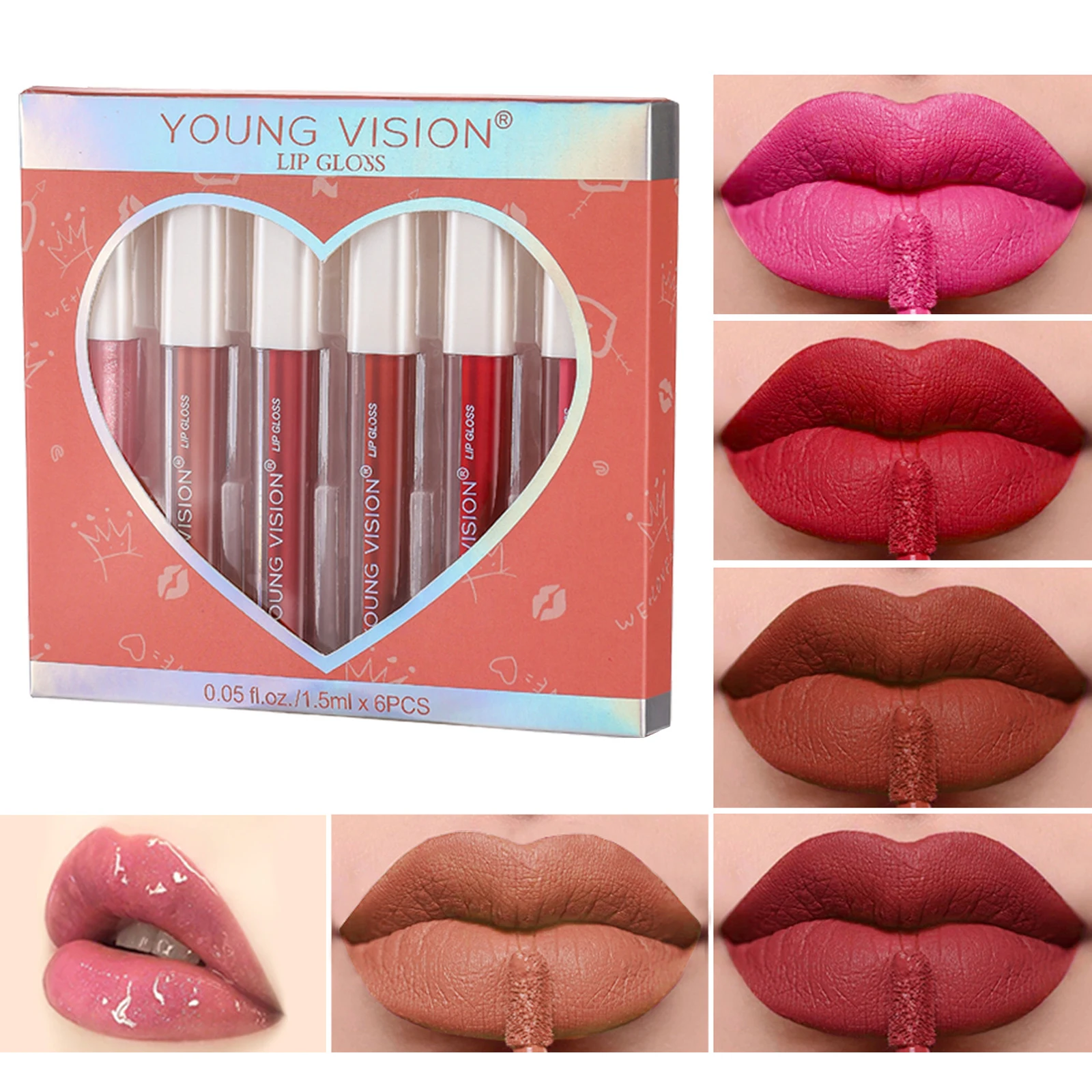 

6Pcs Liquid Matte Lip Gloss Easy To Wear Long Lasting Waterproof Moisturizing Non Sticky Lipstick Sexy Lip Glaze Lip Makeup