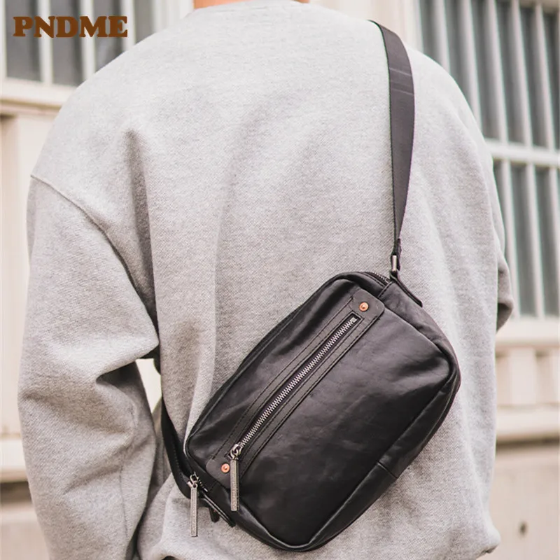 High quality genuine leather men's black crossbody bag outdoor casual handmade luxury natural real cowhide shoulder bag Youth